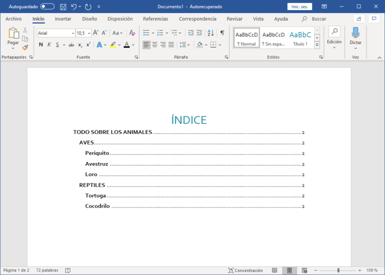 Cómo hacer un índice automático en word